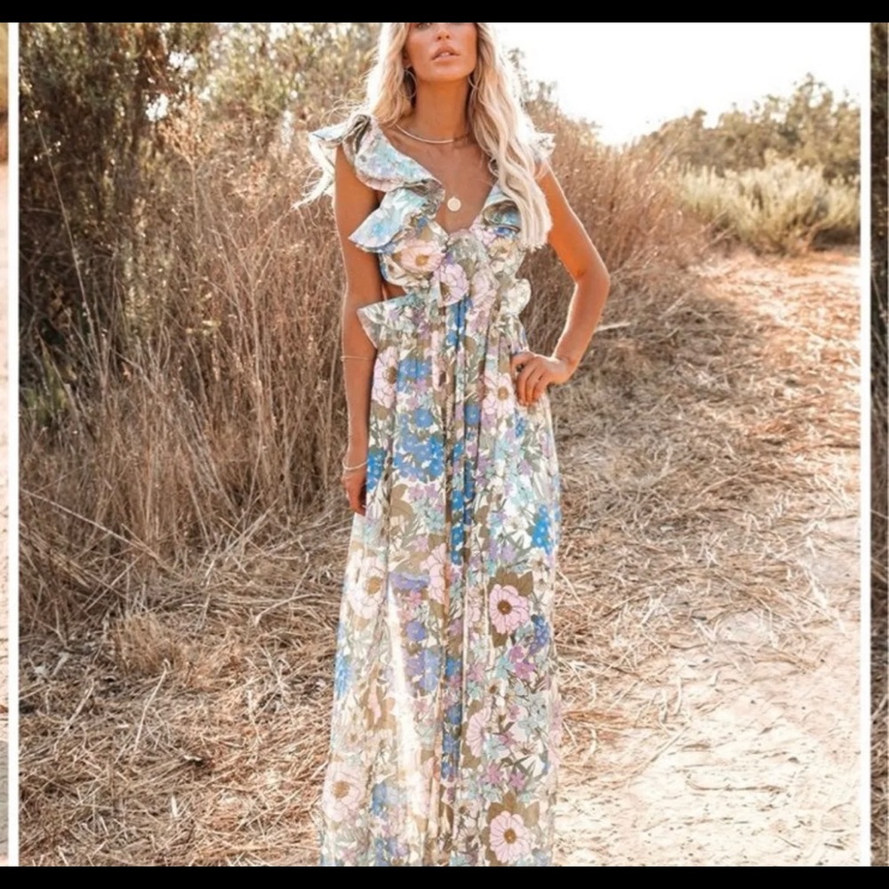 Zabelle floral ruffle cutout maxi dress